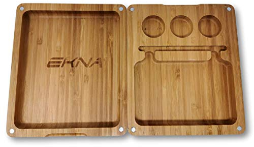 EKNA Drehbox Holz - Baubox magnetisch verschließbar - 15,5x18x4cm - Rolling Tray - Drehunterlage-Rolltablett - Tabak Box (Version 1)