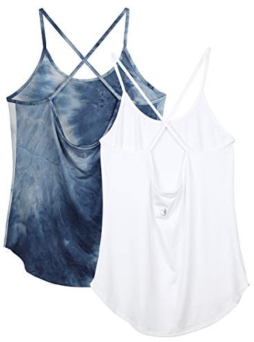 icyzone Damen Sport Shirt Yoga Rückenfrei Träger Top Gym Fitness Oberteile 2er Pack Sport Tank Top