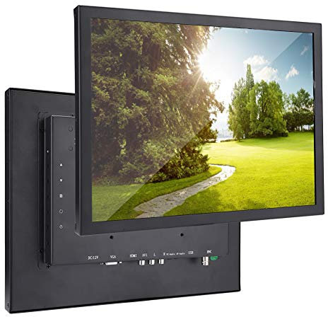 Goshyda Monitor LED, 15 Pollici 1024x768 Monitor Industriale Full Metal Ad Alta Definizione Telecomando con Schermo TFT, Supporto HDMI/VGA/AV/BNC/USB, con Staffa a Parete(EU)