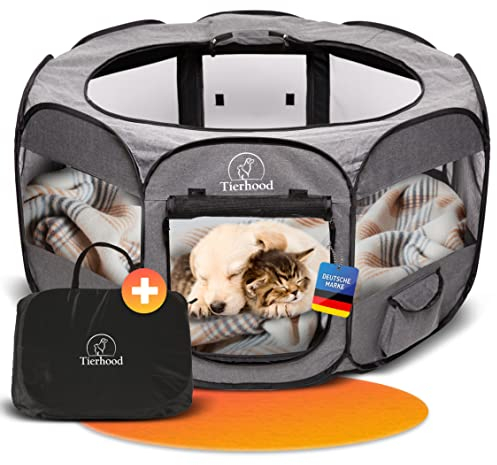 Tierhood Welpenauslauf faltbar [STAHLGERÜST] für Hunde & Katzen - wasserdichter Welpenlaufstall für die Wohnung - Laufstall Welpen - Hundeauslauf für Innen - Hundelaufstall - Dog Playpen