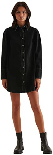 NA-KD Organic Denim Shirt Dress Vestido Informal, Lavado Negro, 38 para Mujer