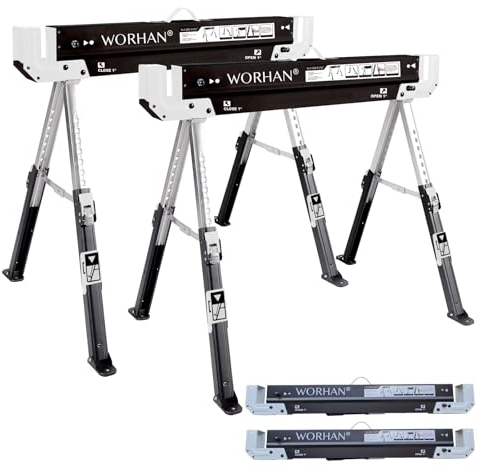 WORHAN® Arbeitsbock Gerüstbock Sägebock Klappbock Doppelpack (2 Stück) Schnell Verstellbare 1180kg Antirutsch-Füße Stahl S600B