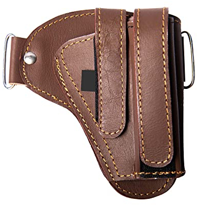 Leather Pistol Holster Glock Right Hand Holster Fits Glock 19 Gen 3 26 27 42 48 S&W M&P Shield EZ Western Style universal Pistol Holster Clip Cover with Magazine Catch