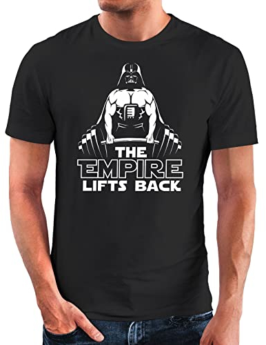 MoonWorks® Herren T-Shirt Bedruckt Spruch lustig Kraftsport Fitness The Empire Lifts Backs Parodie Satire Motiv Fun-Shirt schwarz XXL