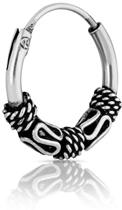 NKlaus Creole für Damen 925 Sterling Silber, Silber, 12mm Bali, 1 Stück | Gothic; Mittelalter; Außendurchmesser: 13mm; Stärke: 2mm; 12mm; 13mm; 2mm