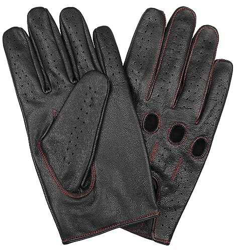 Leatherick Autofahrer Handschuhe Herren – Weiche, Perforierte Fahrhandschuhe mit atmenden Fingerknöchel Löchern, ideal für Outdoor und Reisen - M