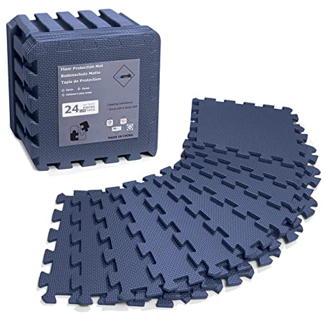 Wemk Bodenschutzmatte Fitness [30x30cm], 24 Stück Extra Dicke Puzzlematte Schutzmatten Set, EVA Sportmatte, Rutschfeste Schutzmatten für Fitnessgeräte, Blau