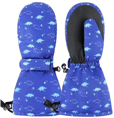 JANGANNSA Baby Handschuhe Dinosaurier Winter Kinder Fäustlinge, Blau Dinosaurier, 2-4 Jahre