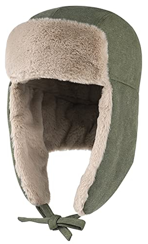 AIEOE Wintermütze Herren Trappermütze Fleecemütze Baumwolle Fliegermütze für Skifahren Fellmütze Grün B