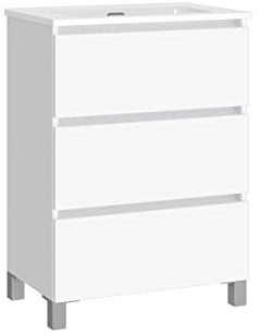 Baikal, Conjunto de baño Natura. Mueble de Baño de Fondo Reducido, con Lavabo cerámico. Distribución Tres Cajones. Mueble MONTADO. Tres Cajones sin Espejo. Fondo 39cm 50 cm Blanco