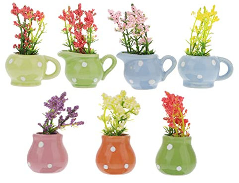 HONMEET 7pcs Ceramic Flower Magnets Fridge Refrigerator Tiny 3d Mini Vase Decorations for Kitchen Home Office Fridge Decor Set