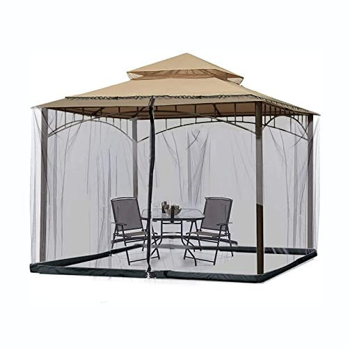 SFDPDM verstellbares Moskitonetz für 3 x 3 m Pavillon, Outdoor Moskitonetz für Sonnenschirm, Schwarz Regenschirm Moskitonetz mit Reißverschluss, Fliegengitter Mückennetz für Parasol im Garden