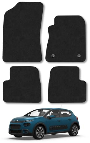 Citroen C3 (2017-2024) Carpet Car Mats | Black Edge Trim Tailored Fit Floor Mats Full Coverage Protection Accessories Easy Clean Anti Slip Made in the UK