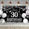 30. Geburtstag Banner Schwarz Silber, Geburtstagsbanner für Jungen Mädchen, Party Deko Hintergrund