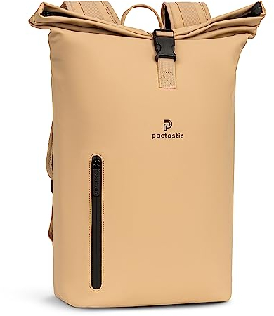 Pactastic großer Rolltop Rucksack mit Tragegriff | 660 Gramm leichter Rucksack aus wasserabweisendem veganem Tech-Material | 36 x 15 x 45 cm mit integriertem Schlüsselanhänger und Laptopfach