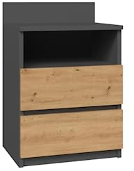 VBChome Nachttisch 40 x 32 x 59 cm Eiche Artisan - Antrazit Nachttisch mit 2 Schubladen und 1 Fächer für das Schlafzimmer Grifflose Büro Zimmer Modern Eiche Artisan - Antrazit