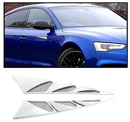 JNNJ 2Stück Autos Lufteinlässe Außen Dekorative, ABS Seitentür Luftstrom Entlüftungsabdeckung Einlassgitter, Universal Auto Front Kotflügel Motorhaube(Silber)