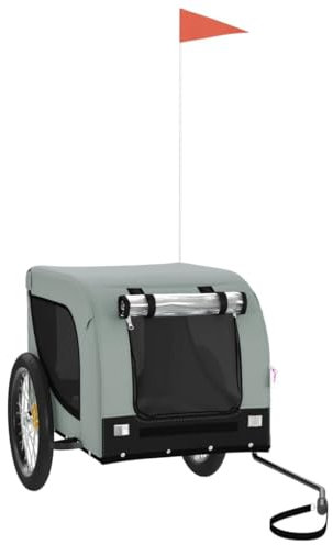 vidaXL Fahrradanhänger für Hunde, Hundeanhänger mit Reflektoren Flagge, Hundetransporter Maximale Belastbarkeit 45kg, Grau Schwarz Oxford-Gewebe Eisen