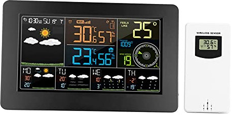 KOCAN Station météo couleur, Multifonctionnel Couleur WiFi Station Météo APP Contrôle Moniteur Météo Intelligent Température Intérieure Intérieure Température Humidité Barométrique Vent Vitesse Numéri