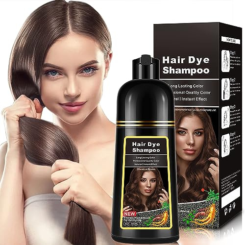 Natürliches Kastanienbraun Haarfärbeshampoo 500ml, 3-IN-1 Haarfärbeshampoo, Braunes Haar Pflegen & Färben für Männer Frauen Farben in 10-15 Min. (Chestnut Brown)