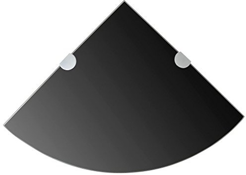 LAPOOH Eckregal mit verchromten Halterungen Glas, Eckschrank, Eckablage, Bücherregal, Schminkregal, Eckwandregal, Bookshelf, Standregal, Schwarz 35 x 35 cm - at