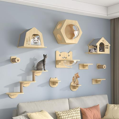 Kletterwand Katzen, Katzenkletterwand -Set, Inklusive Katzenhaus, Katzenkratzbaum, Katzenleiter, Wand-Katzenbett, Sprungplattform, DIY-freie Kombination (Size : B5-15PCS)