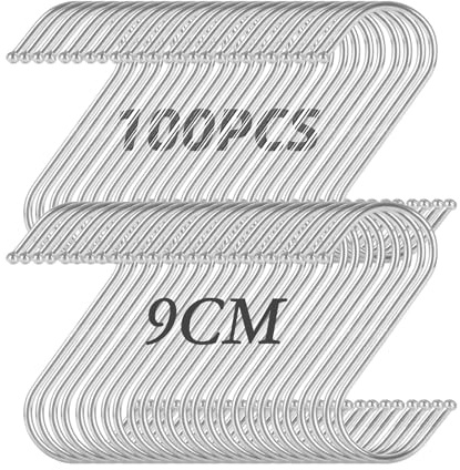 FWEEK 100pcs Ganci a S 9cm, Ganci Cucina in Acciaio Inox, Ganci a Esse per Appendere Pentole, Vestiti, Ideali per Cucina, Bagno, Camera da Letto