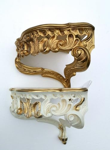 Generisch Eckregal Hängeregal, Barockstil Eckregal Ornamente Wandregal Antikstill Vintage Landhausstil Regal für Schlafzimmer Wohnzimmer (Gold)