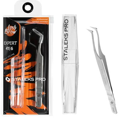 STALEKS PRO Expert 41/6 Pince à épiler professionnelle pour faux cils courbée en acier inoxydable