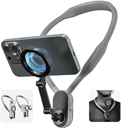 AuyKoo POV Nackenhalterung, Universeller Nacken-Handyhalter Silikon-Lazy-Halterung mit Mehreren Winkeln Magnetische Anziehungs-Handyhalterung für Android und iPhone 15 14 13 12