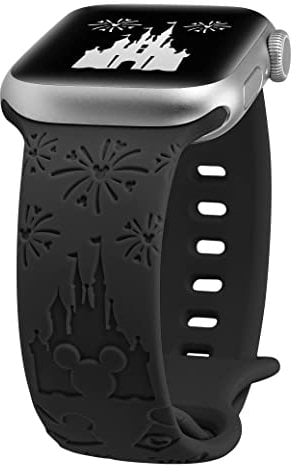 BEEXI Cartoon Engraved Compatible with Apple Watch Straps 38mm 40mm 41mm 42mm Women, Soft Silicone Cute Sport Breathable Replacement Strap for iWatch Series 10 9 8 7 6 5 4 3 2 1 SE, Black