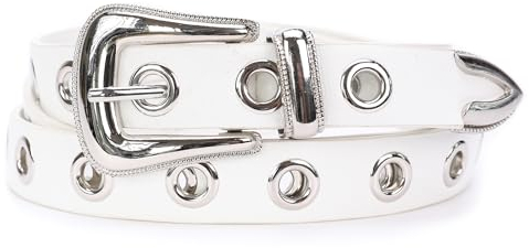 irisaa Nietengürtel Damen Schwarz, Gürtel Punk Schmal, Gothic Style, Taillengürtel Einheitsgröße, ca. 2.5 CM breit, Damen Taillengürtel 2020:Silber Weiss