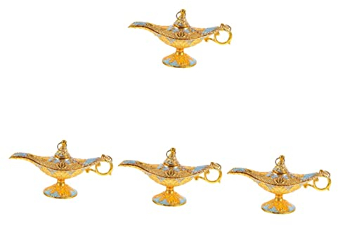 TOPBATHY 4pcs Aladdin's Lamp Dinning Table Decor Vintage Engraved Oil Lamp Old Oil Lamp Costume Lamp Magics Lamp Decorative Wishing Lamp Tea Oil Pot Display Wedding Banquet Zinc Alloy
