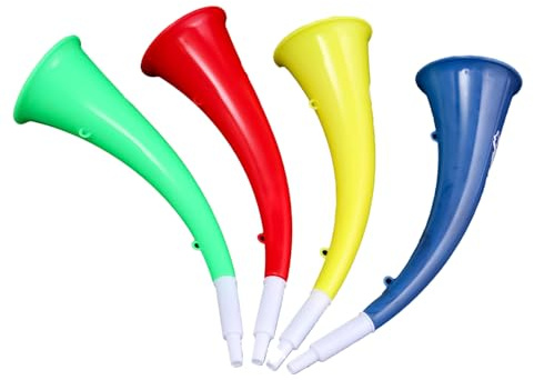 RmKbe 4 Pieces Stadium Horn Plastic Trumpet Toys Ox Horn Vuvuzela Noise Maker Football Game Party Cheering Props for Sports Party (Random Color)