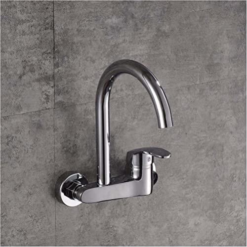 HomeLava 360° Drehbare Wasserhahn Küche Wandarmatur Kalt und Heiß Einhebelmischer Kupfer Küchenarmatur Wandmontage Armatur Wand Mischbatterie, Chrom