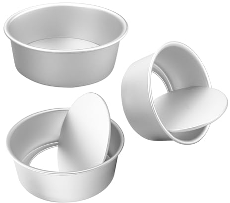 WENLISELL 3 Pcs Round Cake Tin 8 Inch, Aluminum Deep Cake Tin with Removable Bottom, Non-Stick Round Baking Pan for Cake Baking, Cake DIY, Party, Birthday, Wedding