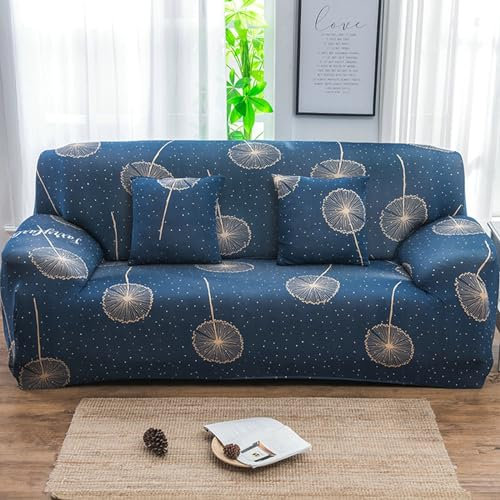 Bishilin Sofabezug Ecksofa 1 Sitzer, Couchbezug U Form Stretch Bedruckt mit Löwenzahn Muster Couch Überwurf Sofaüberwurf Dunkelblau 90-140CM