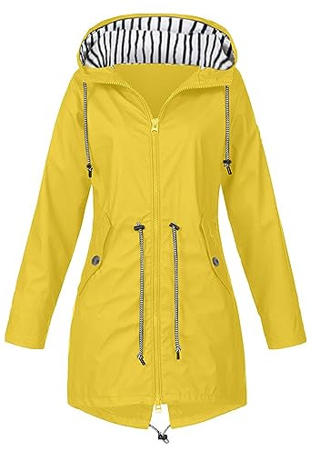 Leicht Regenjacke Damen Wasserdicht Atmungsaktiv Regenmantel Große Größen Fahrrad Windbreaker Übergangsjacke Gestreifte Jacke mit Kapuze Winddicht Softshelljacke Windjacke Langes Outdoorjacke
