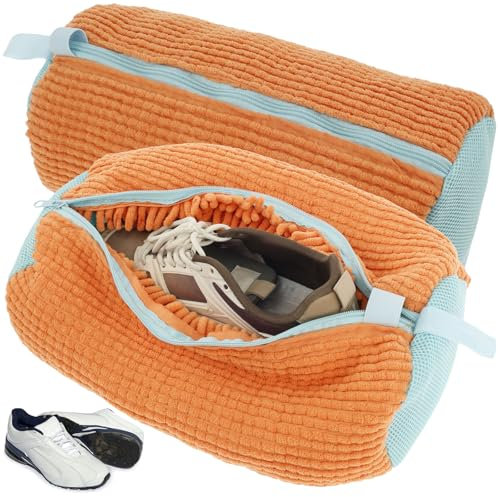 2PCS Schuhwaschbeutel Waschmaschine Schuhe Waschbeutel Schuhbeutel Waschmaschine Schuhsack Wiederverwendbar Reißverschluss Plüsch wäschesack schuhe waschmaschine für Turnschuhe
