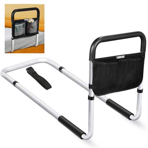 TABEKE Bed Rails for Elderly Adults Safety, Adjustable Senior Bed Assist Rail with Non-Slip Handle and Double Side Storage Pocket Fits King, Queen, Full, Twin Bed