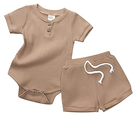 Set di Pantaloncini per Neonato a Maniche Corte a Costine in Cotone Estivo per Neonato Crea Vestiti Bambina