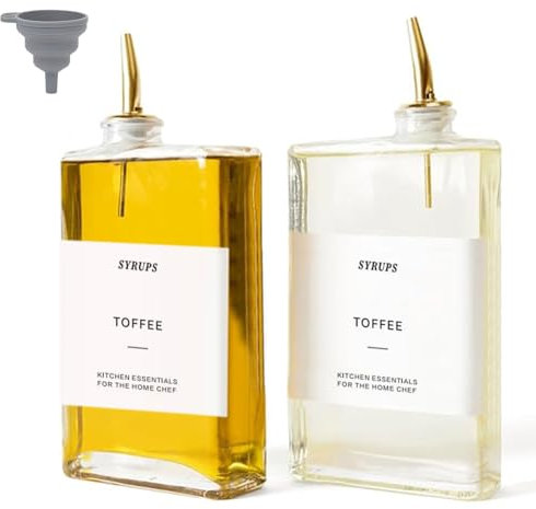Juego de botellas de aceite y vinagre, 2 dispensadores de aceite de 500 ml para llenar con vertedor, botella de aceite de oliva de cristal, dispensador de jarabe de café, juego de botellas de aceite