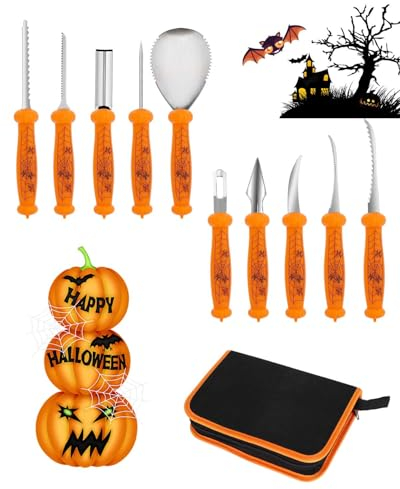 LGXS Kürbis Schnitzset, 10 Stück Halloween Kürbis Schnitzwerkzeug Carving Set, Kürbis Schnitzen, Edelstahl Halloween Kürbisschnitzset, DIY Schnitzmesser für Kinder und Erwachsene.