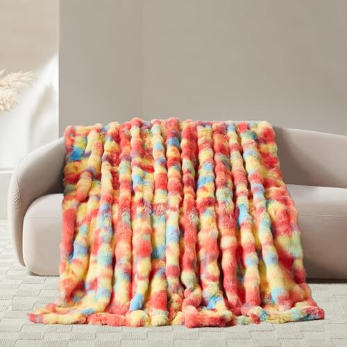Gezu Kuscheldecke Flauschig Plüsch Decke 150x200cm Rainbow Super Weiche Kuschelige Fuzzy Bettdecken Kaninchen Kunstfell Decke Leichte Decken Warme Kuscheldecke für Couch Bett Sofa Schlafzimmer Büro