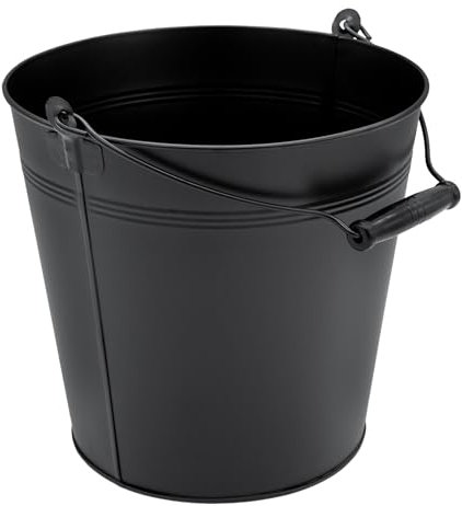 Cubo decorativo de zinc con mango de madera – negro / 10 L – Cubo de metal para plantar o transportar – Decoración de jardín – Cubo de metal para cenizas, maceta, cubitera de hielo, enfriador de