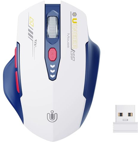 Uineer Wireless Mouse, [Upgraded] Visible Battery Display，Rechargeable Laptop Mouse Wireless 2.4G USB, 4 Adjustable DPI levels,Optical Mouse wireless for Laptop PC Computer,White and Blue