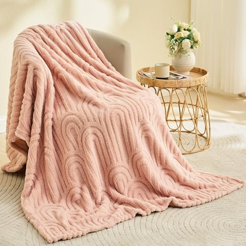 Wajade Couverture Plaid Polaire Super Chaude, Plaid Fausse Fourrure Haute Qualité, Couverture décorative Florale, Ultra Douce et Duveteuse,Pink-178cmx203cm