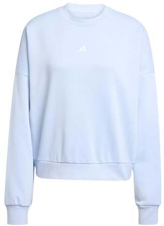 adidas Femme Essentials Small Logo Feel Cozy Relaxed FIT Sweatshirt, Glow Blue/White, M