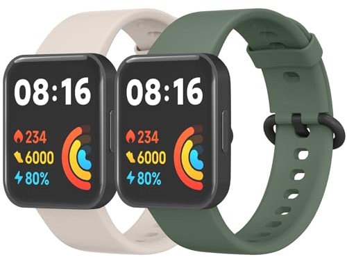 Amzpas 2 Stück Armband für Redmi Watch 2 Lite & Xiaomi Mi Watch Lite - Silikon Sport Ersatzarmbänder für Damen und Herren (Starlight/Grün)