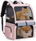 Lekespring Doppellagige Katzen Rucksack für 2 Katzen Große Transport Hunderucksack Faltbare Haustier Rucksack für Hunde bis 11kg - Rosa